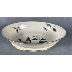 Flintridge‎ TEA LEAVES Oval Vegetable Bowl Cream/Sage/Gold Footed 9.5”L x 7.5”W